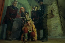 Jamie Lee Curtis as Tannis, Cate Blanchett as Lilith, Ariana Greenblatt as Tiny Tina, Florian Munteanu as Krieg and Kevin Hart as Roland in Borderlands. Photo Credit: Katalin Vermes