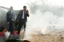 Der US-Pr&auml;sident Benjamin Asher (Aaron Eckhart, l.) befindet sich in gro&szlig;er Lebensgefahr. Terroristen versuchen seine Auslieferung zu erzwingen, indem sie die britische Hauptstadt ins Visier nehmen. Gelingt es dem Bodyguard Mike Banning (Gerard Butler), das Leben des Pr&auml;sidenten zu sch&uuml;tzen?