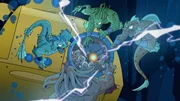 Main protagonists being attacked by sea monsters