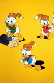 Tick, Trick und Track im Fähnlein-Fieselschweif-Outfit. Die drei Brüder sind hervorragende Pfadfinder.