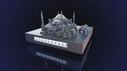Dieses Bild zeigt ein digitales 3D-Modell der Hagia Sophia, dargestellt als komplexe architektonische Struktur mit mehreren Kuppeln und Minaretten. Das Modell befindet sich auf einer rechteckigen Plattform über einer spiegelnden Oberfläche, während der Hintergrund ein dunkelblaues Rastermuster aufweist – typisch für technische oder ingenieurwissenschaftliche Visualisierungen. Diese Darstellung verbindet historische Architektur mit moderner Technologie und veranschaulicht die digitale Rekonstruktion eines der bedeutendsten Bauwerke der Weltgeschichte. Sie ist Teil der Dokumentarserie, die sich mit den Herausforderungen beim Bau antiker Superstrukturen beschäftigt. Dieses Bild zeigt ein digitales 3D-Modell der Hagia Sophia, dargestellt als komplexe architektonische Struktur mit mehreren Kuppeln und Minaretten. Das Modell befindet sich auf einer rechteckigen Plattform über einer spiegelnden Oberfläche, während der Hintergrund ein dunkelblaues Rastermuster aufweist – typisch für technische oder ingenieurwissenschaftliche Visualisierungen. Diese Darstellung verbindet historische Architektur mit moderner Technologie und veranschaulicht die digitale Rekonstruktion eines der bedeutendsten Bauwerke der Weltgeschichte. Sie ist Teil der Dokumentarserie, die sich mit den Herausforderungen beim Bau antiker Superstrukturen beschäftigt.