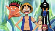 Ruffy erholt sich mit einem Teil der Strohhüte in einem Vergnügungspark.. One Piece, Staffel 7