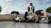 Gideon und seine Soldaten stärken sich am Fluss Gideon und seine Soldaten stärken sich am Fluss