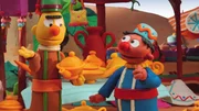 Ernie und Bert haben eine Wunderlampe entdeckt.