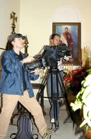 Dreharbeiten von Prof. Dr. Kurt M&uuml;ndl und Franz Cee.