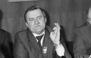 Lech Walesa, der Präsident von Polen bei einer Pressekonferenz am 30. November 1989 in London.