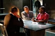 "World's End" --Brass (Paul Guilfoyle, front left) and Langston (Laurence Fishburne, back left) ask questions of the janitor at Lindsey’s school, Laurent (Michael Kenneth Williams, right), who may have information about a student murder, on CSI: CRIME SCENE INVESTIGATION. "World's End" --Brass (Paul Guilfoyle, front left) and Langston (Laurence Fishburne, back left) ask questions of the janitor at Lindsey’s school, Laurent (Michael Kenneth Williams, right), who may have information about a student murder, on CSI: CRIME SCENE INVESTIGATION.
