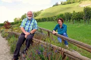 SWR Gartenexperte Dr. Michael Ernst (li), Leiter der Staatsschule für Gartenbau in Stuttgart, zu Besuch bei Beate Vollmayer (re).