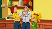 Bernhard (M.) feiert das Wiedersehen mit Barbara (l.) und Bibi (r.).