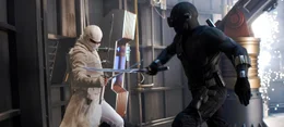 Mal wieder soll die Weltherrschaft in falsche H&auml;nde geraten: Doch Snake Eyes (Ray Park, r.) versucht mit aller Macht, Storm Shadows (Byung-hun Lee, l.) Herrschaftstr&auml;ume in ges&uuml;ndere Bahnen zu lenken ...