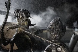 Als ein Raumschiff mit einer neuen Spezies, den Predaliens (l.), auf der Erde abst&uuml;rzt, m&uuml;ssen die Menschen ums &Uuml;berleben k&auml;mpfen. Aber auch ein erfahrener Predator (r.) macht sich auf den Weg, um die Stadt von den Angreifern zu befreien ...