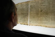 Danny Herman begutachtet gefundene, hebr&auml;ische Schriftst&uuml;cke.