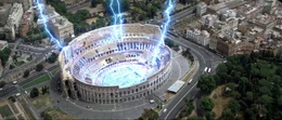 In Rom legt ein elektrischer Supersturm das antike Kolosseum in Schutt und Asche ...