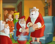 Bibi (M.) und Marita (2.v.l.) sind zum Nordpol gereist, um den kranken Weihnachtsmännern zu helfen.