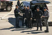 L-R: Jimmy Palmer, NCIS Special Agent Jessica Knight, Special Agent Timothy McGee, FBI Special Agent Alden Parker.