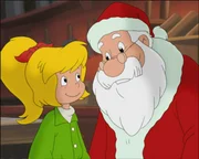 Der Weihnachtsmann ist ganz gerührt, dass Bibi ihnen helfen will.