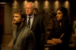 L - R: Daniel Radcliffe, Michael Caine, Varada Sethu