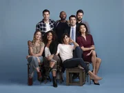 A MILLION LITTLE THINGS - ABC's "A Million Little Things" stars Allison Miller as Maggie, David Giuntoli as Eddie, Christina Moses as Regina, Romany Malco as Rome, Stephanie Szostak as Delilah, Ron Livingston as Jon, James Roday as Gary, and Grace Park as Katherine.