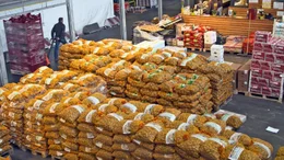 Tonnenweise wird das Obst und Gem&uuml;se aus dem Lager des Hamburger Gro&szlig;marktes in die Superm&auml;rkte der Bundesrepublik verfrachtet.
