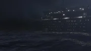 German Military ship, MV Wilhelm Gustloff, sails through the night over the Baltic Sea.