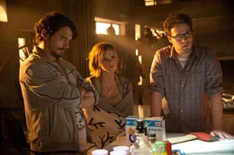 L - R: James Franco, Emma Watson, Seth Rogen