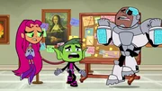 v.li.: Starfire, Beast Boy, Cyborg
