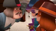 Rochefort (links) will Chef der Musketiere werden. Er präsentiert d'Artagnan (rechts) eine gefälschte Urkunde.