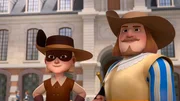 Graf de Treville (rechts) unterzieht Jussac (links) einer Eignungsprüfung.