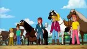 Gemeinsam mit den Ferienkindern tragen Bibi und Tina das große Pferdequiz aus; verschiedene Pferderassen erraten.