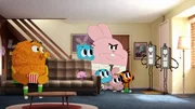 v.li.: Rocky, Gumball's brain, Nicole, Gumball, Richard, Anais, Darwin, Clipboard men v.li.: Rocky, Gumball's brain, Nicole, Gumball, Richard, Anais, Darwin, Clipboard men