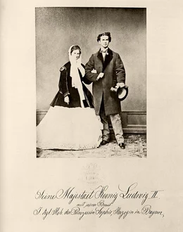 Verlobungsfoto K&ouml;nig Ludwig II. und Herzogin Sophie in Bayern, Foto des "K&ouml;niglich-Bayerischen Hof-Photographen" Joseph Albert, 1867, Privatbesitz.
