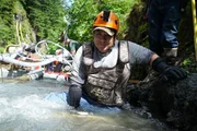 Gold Rush: White Water. Carlos Miner preparing the dive site in freezing water.