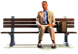 Neben sich ein gepackter Koffer und auf seinen Knien eine Packung Pralinen. So sitzt Forrest Gump (Tom Hanks) geduldig an einer Bushaltestelle im S&uuml;den der USA und erz&auml;hlt jedem, der sich zu ihm auf die Bank setzt, von seinem aufregenden Leben ...