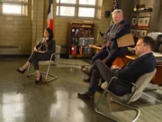 (v.ln.r.) Joan Watson (Lucy Liu); Captain Tommy Gregson (Airan Quinn); Sherlock Holmes (Jonny Lee Miller)