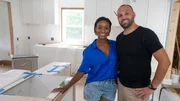 Mike and Denese smile together during the renovation of the Lydon house, as seen on HGTV's Fix My Frankenhouse.