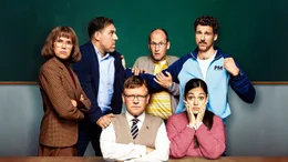 v.li.: Heidi Lohmann (Anke Engelke), Holger Arndt (Thomas Loibl), Klaus Engelhardt (Justus von Dohn&aacute;nyi), Bernd Vogel (Torben Kessler), Sarah Schuster (Nilam Farooq), Peter Mertens (Florian David Fitz).