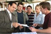 "Treasure" -- Pictured: (l-r) Tony Shalhoub as Adrian Monk, Jareb Dauplaise as Pez, Sean Marquette as Ridley, Traylor Howard as Natalie Teeger, Cody McMains as Troy Kroger.