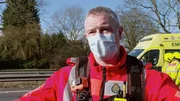 On scene, paramedic Pete Rhodes talks to the camera about the patient's journey to hosptial On scene, paramedic Pete Rhodes talks to the camera about the patient's journey to hosptial