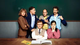 v.li.: Heidi Lohmann (Anke Engelke), Holger Arndt (Thomas Loibl), Klaus Engelhardt (Justus von Dohn&aacute;nyi), Bernd Vogel (Torben Kessler), Sarah Schuster (Nilam Farooq), Peter Mertens (Florian David Fitz).