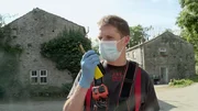 On scene, Andy Crow talks into his walkie talkie to coordinate taking the patient to the hospital On scene, Andy Crow talks into his walkie talkie to coordinate taking the patient to the hospital