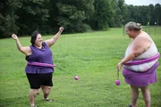 Meghan and Vanessa hope that hula hooping will be a fun way to get back on track with weight loss. Meghan and Vanessa hope that hula hooping will be a fun way to get back on track with weight loss.