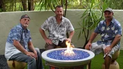 l-r: John "Old Man" Messner, Lucas Congdon, and Chris "Crash" Warren sit by the completed fire pit.