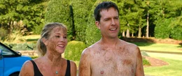 Ed Helms (Rusty Griswold), Chevy Chase (Clark Griswold).