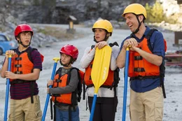 L-R: James Griswold (Skyler Gisondo), Kevin Griswold  (Steele Stebbins), Debbie Griswold (Christina Applegate), Rusty Griswold (Ed Helms).