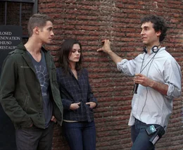 Jumper (von links nach rechts) Hayden Christensen, Rachel Bilson und Doug Liman am Set von JUMPER