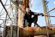 Fritz Meinecke climbs the &laquo;Douga-3&laquo; radar station while on set during the shooting for the new local production 'Wigald & Fritz - Die Geschichtsjaeger' by the German TV channel HISTORY in Tschernobyl, Ukraine.