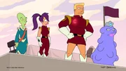 v.li.: Glab, Leela, Zapp Brannigan, "Tactillian"