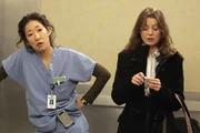 Cristina (Sandra Oh, l.) ist genervt von Collin und kotzt sich deshalb bei Meredith (Ellen Pompeo, r.) aus ...