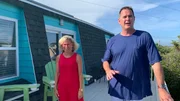 Contributors Susan Bane (L) and Art Bane (R) explore the deck, whoch features tons of space for entertaining and relaxing, as they tour Off The Hook as seen on HGTV's Beachfront Bargain Hunt.