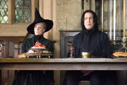 L-R: Minerva McGonagall (Maggie Smith),Severus Snape (Alan Rickman)